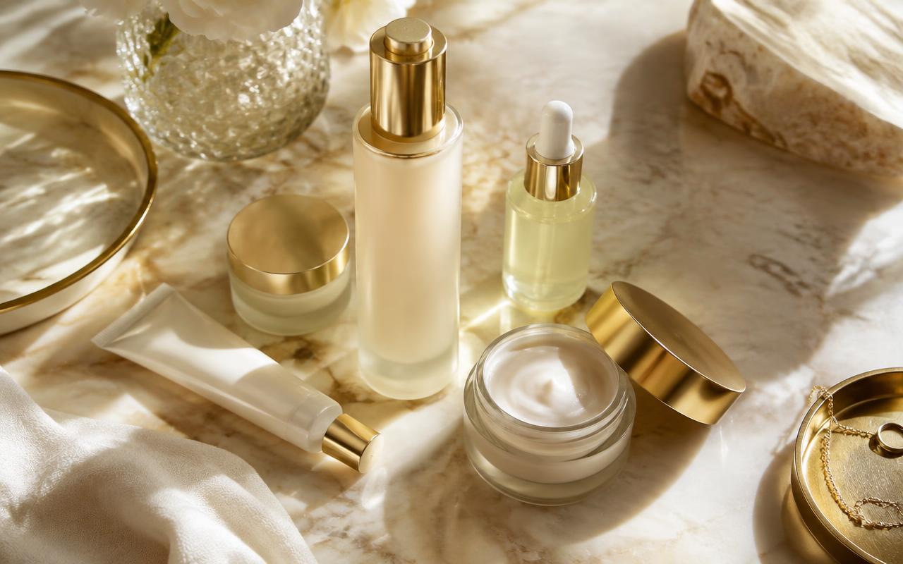 French pharmacy skincare on marble